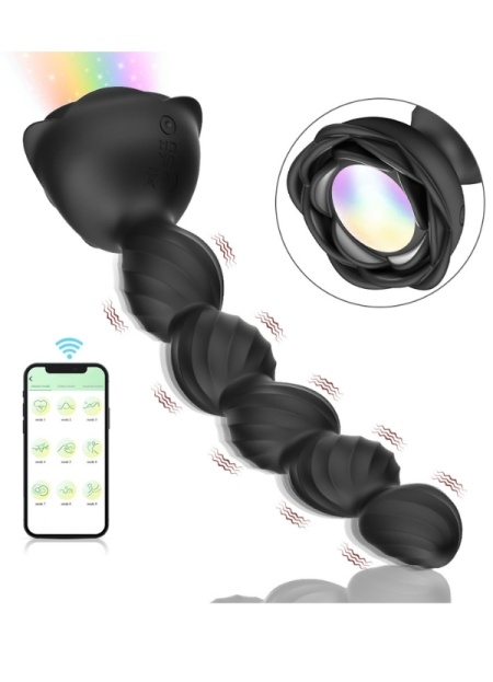 Censan Telefon Kontrollü Haley Rose Pulled Beads Anal Plug – Siyah