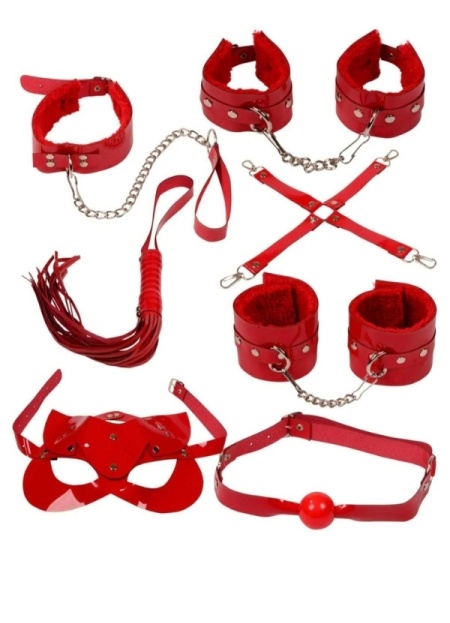 Censan 7 Parça Fetiş Esaret Seti Kırmızı Kedi Maskeli