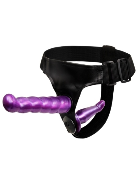 Censan Çift Taraflı Mor Renk Belden Bağlamalı Dildo