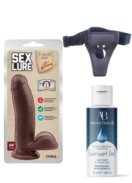 Censan Belden Bağlamalı Kayganlaştırıcı Set Sex Lure Kıkırdaklı Gerçekçi Dildo - 17.5cm Zenci