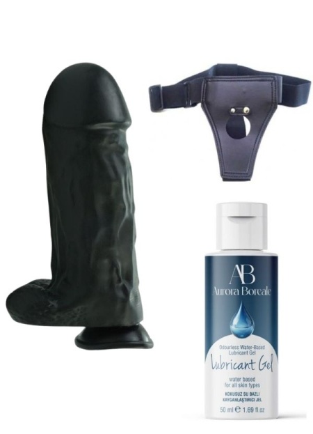 Censan Belden Bağlamalı Kayganlaştırıcı Set Noctis 27cm Siyah Dildo No:2