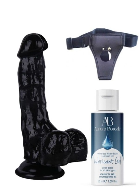 Censan Belden Bağlamalı Kayganlaştırıcı Set Noctis 18cm Siyah Dildo No:5