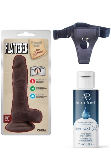 Censan Belden Bağlamalı Kayganlaştırıcı Set Flatterer Kıkırdaklı Gerçekçi Dildo - 18.6cm Zenci