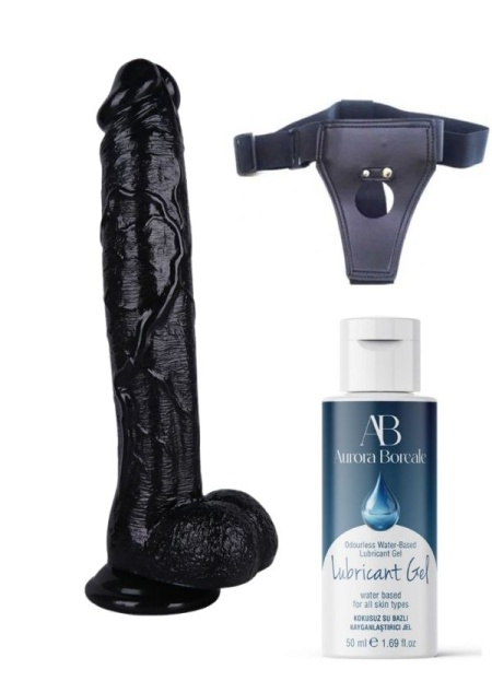 Censan Belden Bağlamalı Kayganlaştırıcı Set Noctis 30cm Siyah Dildo No:39