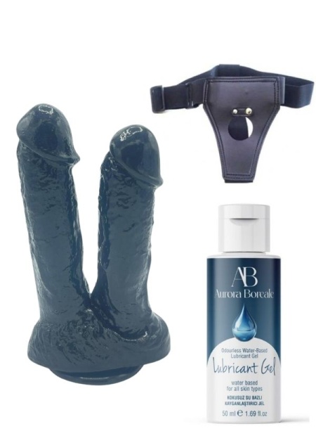 Censan Belden Bağlamalı Kayganlaştırıcı Set Noctis 21cm Siyah Çiftli Dildo No:61