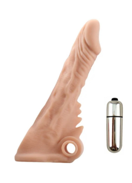 Titreşimli 17 CM Yumuşak Dokulu Realistik Tırtıklı Penis Kılıfı