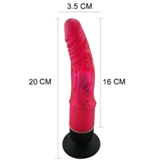 20 CM Anal ve Vajinal Kırmızı Titreşimli Jel Vantuzlu Vibratör Dildo