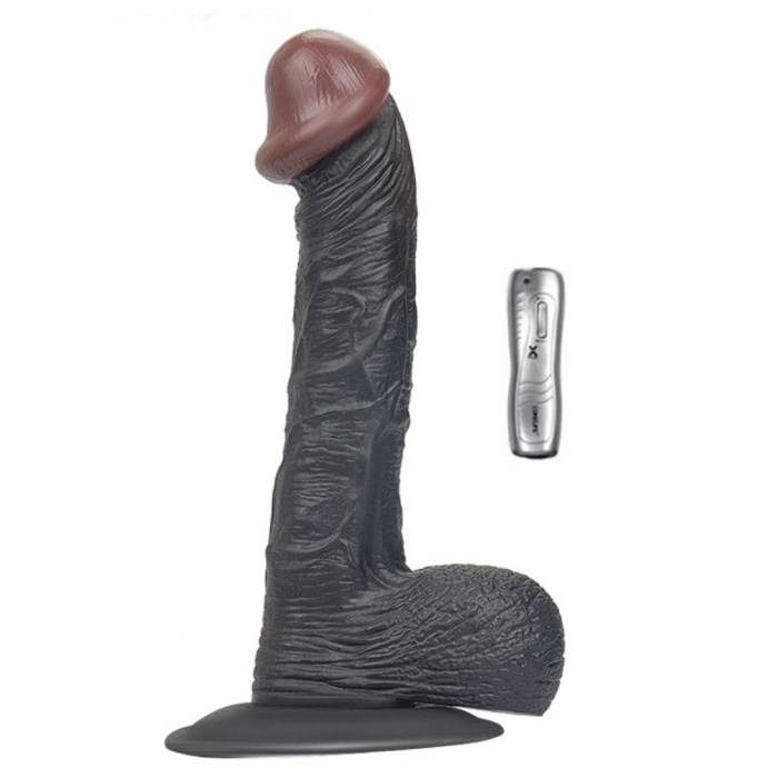 Tam Realistik 19.5 CM Titreşimli Siyah Zenci Yapay Penis Vibratör