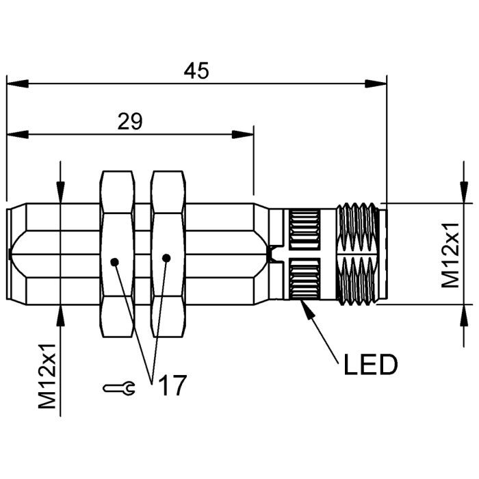 BES060R  -  Endüktif M12 PNP NO 4mm Düz Kafa Boy:45mm