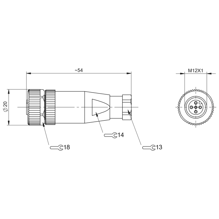 BCC06ZF  -  Konnektör Dişi M12 5Pin Düz