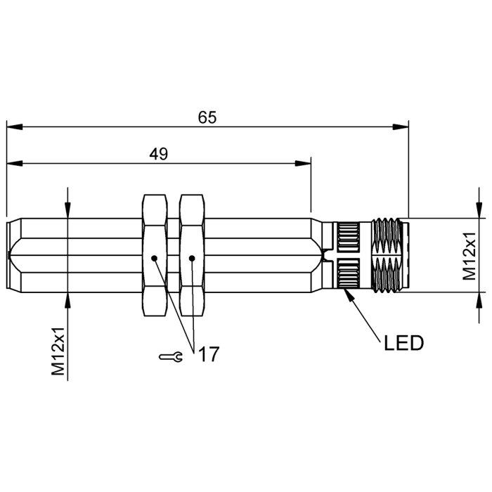 BES060U  -  Endüktif M12 PNP NO 4mm Düz Kafa Boy:65mm
