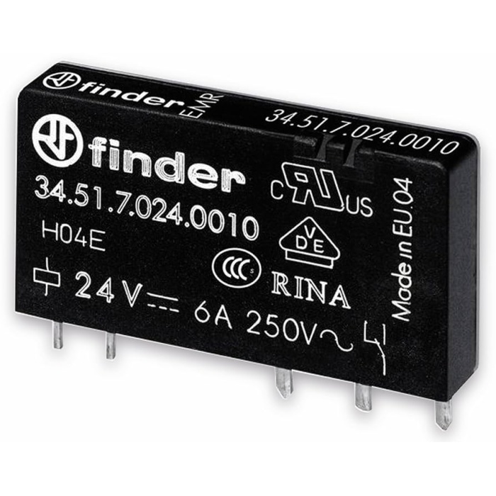 34.51.7.024.0010  -  1 KNTK., 6A, 24VDC ULTRA İNCE PCB RÖLE; FİNDER