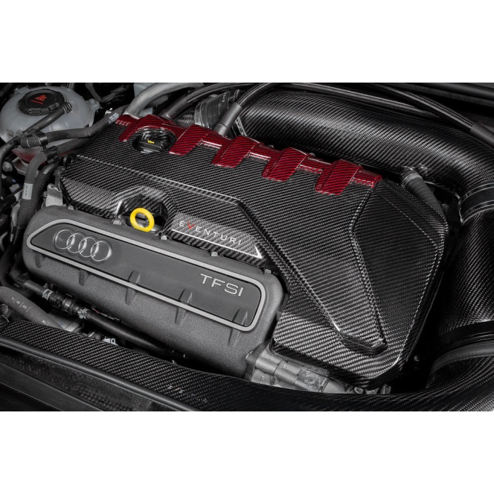 Eventuri Audi 8Y / 8V RS3 / 8S TTRS Black Carbon and Red Kevlar Engine Cover