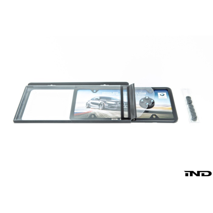 BMW Laser Slimline License Plate Frame with BMW Roundel Valve Stem Caps - Satin Black