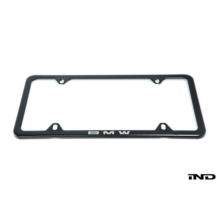 BMW Laser Slimline License Plate Frame with BMW Roundel Valve Stem Caps - Satin Black