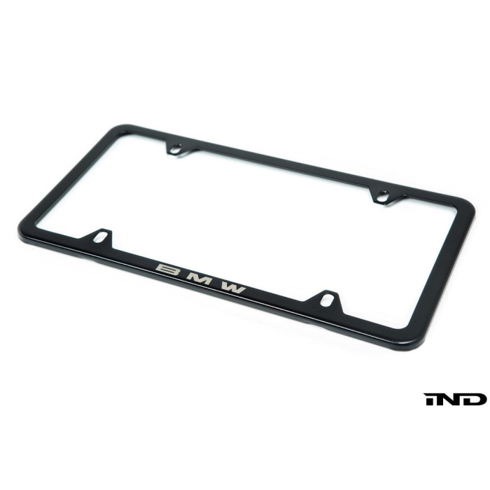BMW Laser Slimline License Plate Frame with BMW Roundel Valve Stem Caps - Satin Black