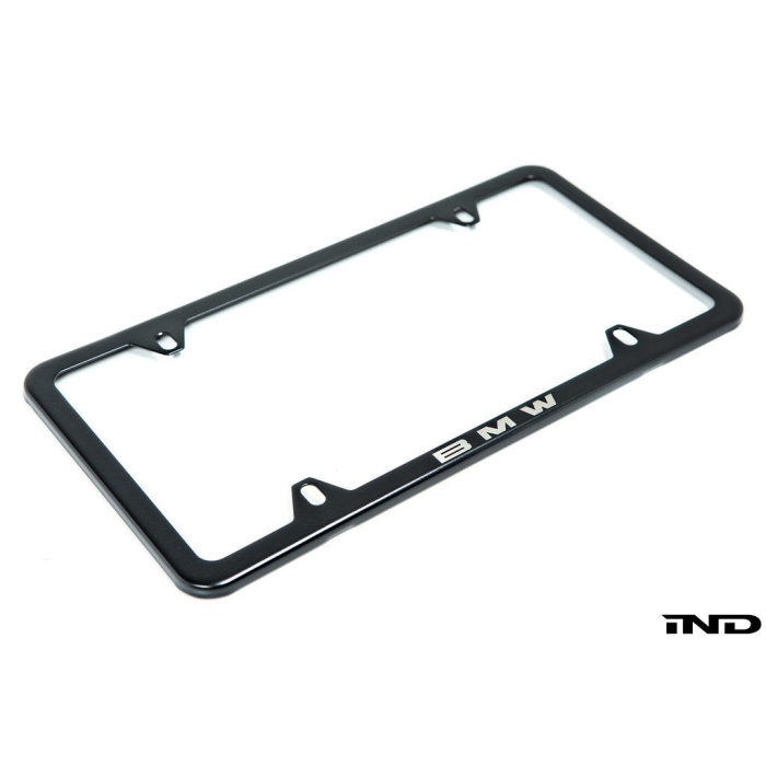 BMW Laser Slimline License Plate Frame with BMW Roundel Valve Stem Caps - Satin Black
