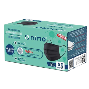 YÜZ MASKESİ MELTBLOWNLU 3 KATLI SİYAH 50*50 AD NİMO KL 50 PAKET