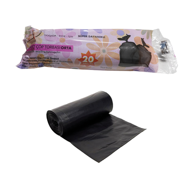 55*60 ORTA BOY ÇÖP TORBASI 100 GR SİYAH 50 RULO