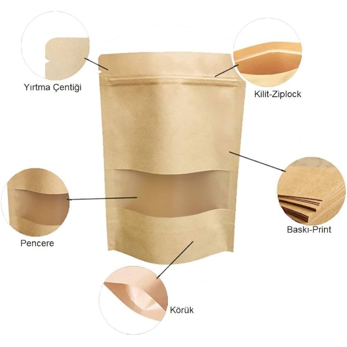 13x22 ,5 CM PENCERELİ KRAFT DOYPACK PAKET 100 ADET