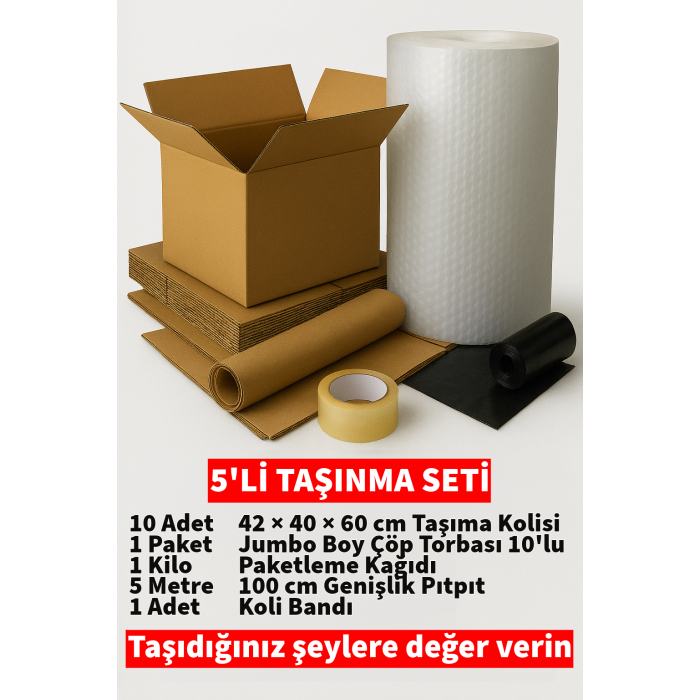 42×40×60 cm 10 Taşıma Kolisi Çöp Torbası Paketleme Kağıdı Balonlu Naylon Patpat Koli Bandı Taşınma Seti