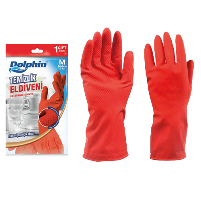 DOLPHİN LATEKS KIRMIZI TEMİZLİK ve BULAŞIK ELDİVENİ M KL 150 PAKET