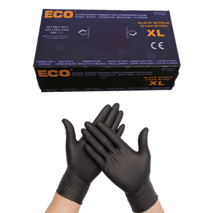 ECO NON STERİL NİTRİL SİYAH MUAYENE ELDİVENİ XL KL 20 PAKET