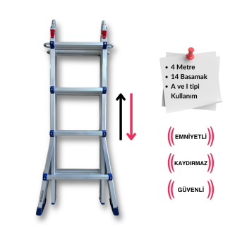 Endokon 398 cm. 14 Basamak A ve I Tipi Katlanıp Uzayabilen Mini Dev Alüminyum Merdiven