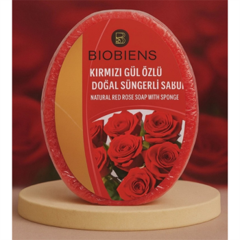 Biobiens Süngerli Sabun 130Gr. Kırmızı Gül