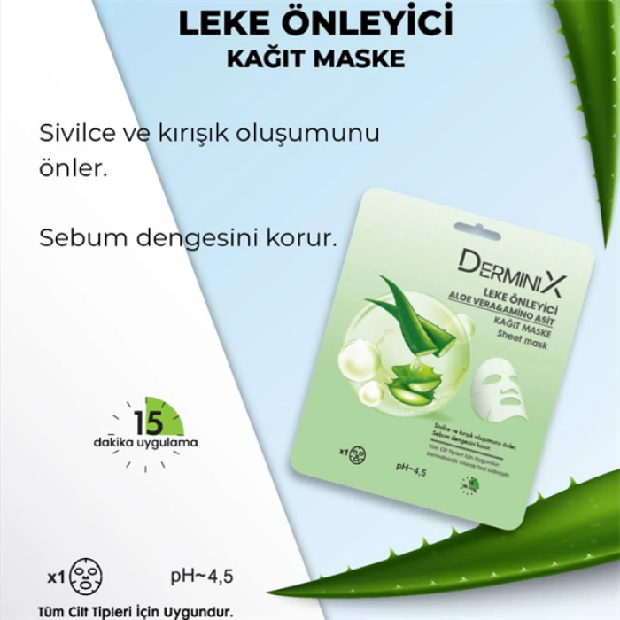 Derminix Kağıt Maske 25Gr. Leke Önleyici Aloe Vera