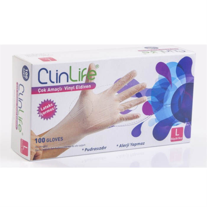 Clinlife Vinil Eldiven Pudrasız L Büyük Boy 100Pcs