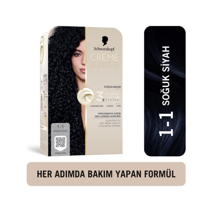 Schwarzkopf Creme Supreme Kit Boya 1-1 Soğuk Siyah