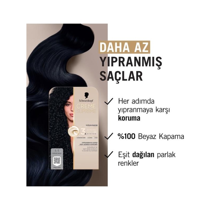 Schwarzkopf Creme Supreme Kit Boya 1-1 Soğuk Siyah