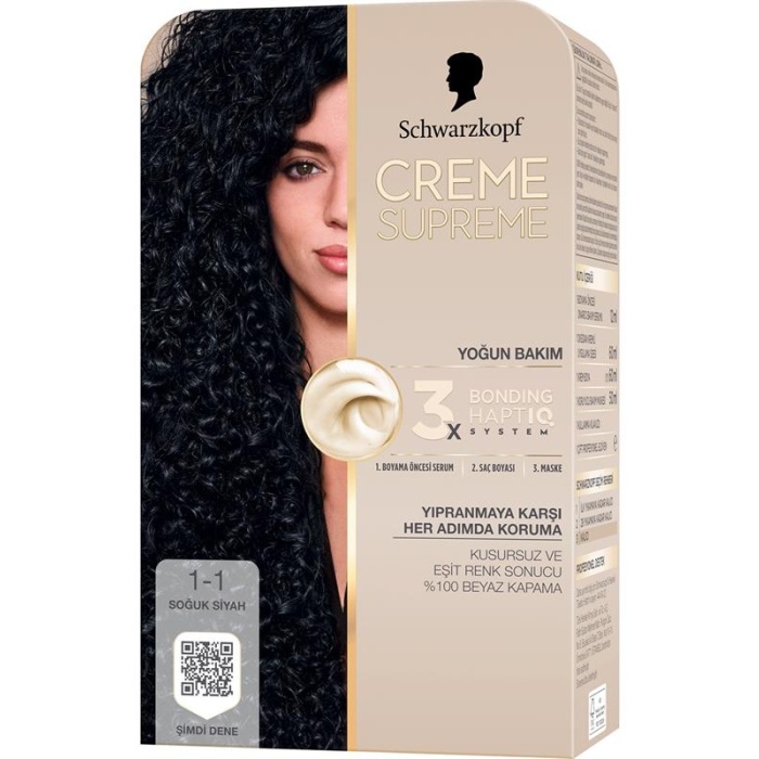 Schwarzkopf Creme Supreme Kit Boya 1-1 Soğuk Siyah