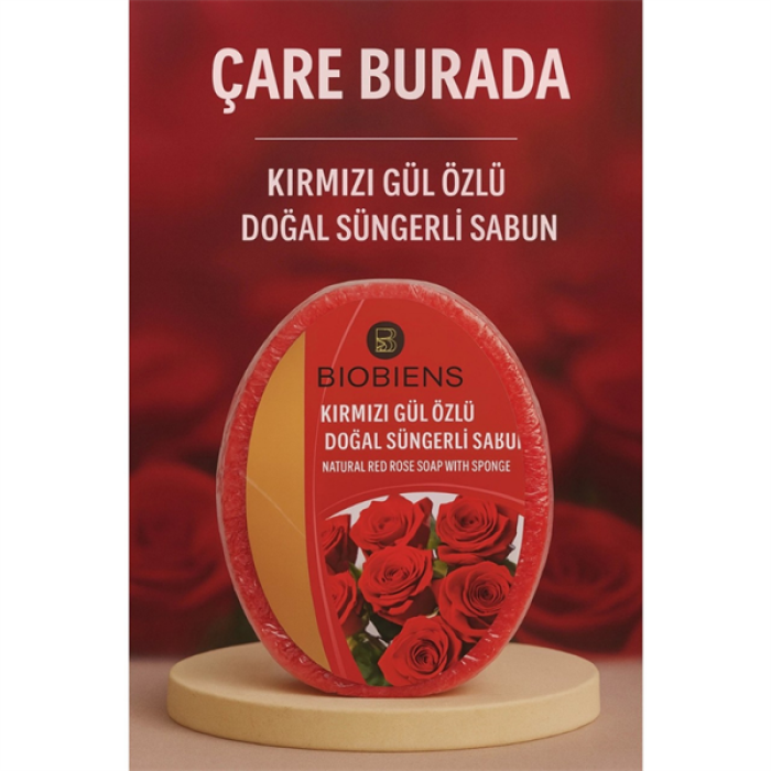 Biobiens Süngerli Sabun 130Gr. Kırmızı Gül