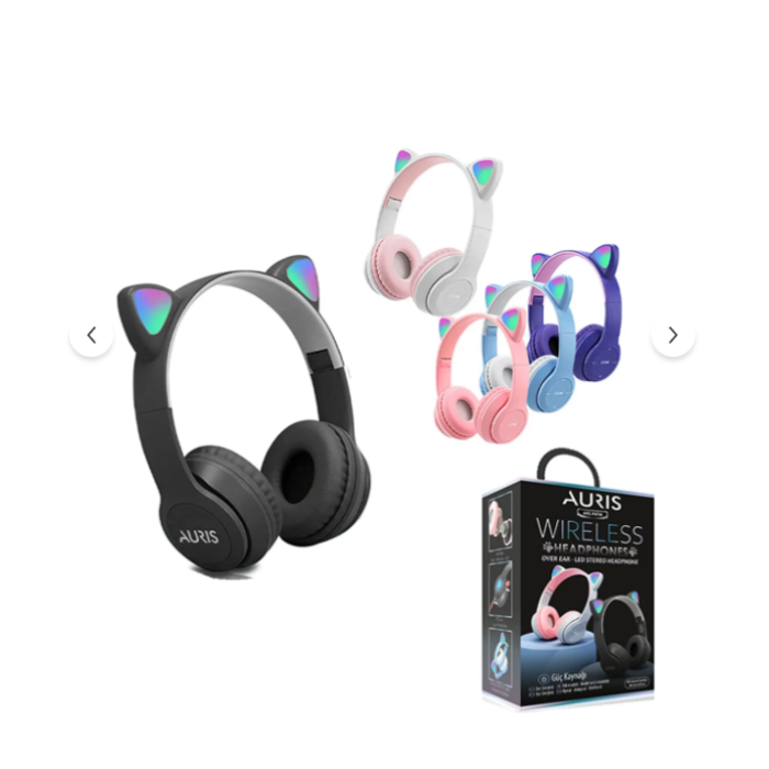 Auris P47M RGB Işıklı Kedi Desenli Kablosuz Bluetooth Kulaküstü Kulaklık