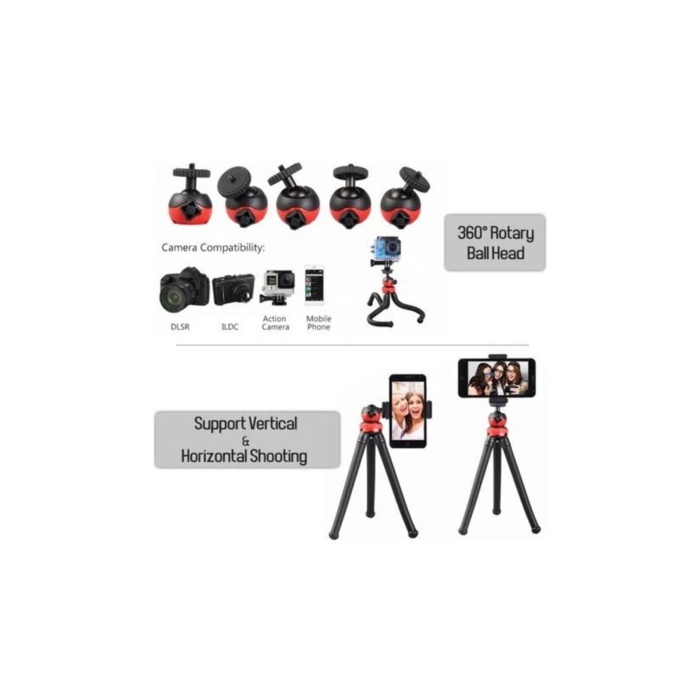 Esnek Ahtapot Tripod Tutucu - Telefon Dslr Kamera Gopro Uyumlu - Kaymaz Ayaklar - Dikey Yatay Çekim