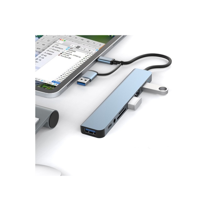 7 In 1 Usb ve Type-c To Usb A + Type-C Usb 3.0 Çevirici Adaptör Çok Portlu Çoklayıcı Usb Hub