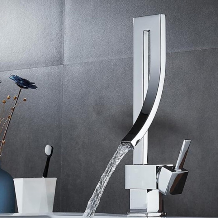 Şelale Banyo Lavabo Bataryası 360 Döner Kare Krom