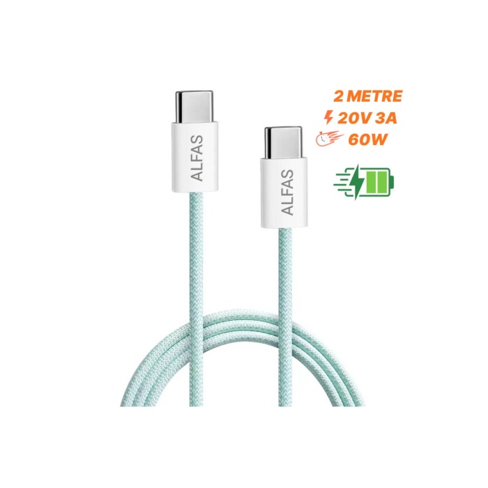 Type-C Şarj Kablosu 2m PD 60W 3A 1Gbps Hızlı Şarj & Data Transfer Usb-c Iphone Android Örgülü Kablo