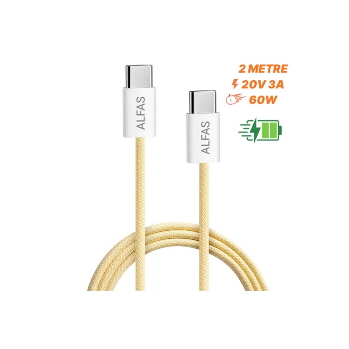 Type-C Şarj Kablosu 2m PD 60W 3A 1Gbps Hızlı Şarj & Data Transfer Usb-c Iphone Android Örgülü Kablo