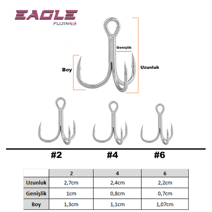 Fujin Eagle Süper Anti-Rust Üçlü Kanca