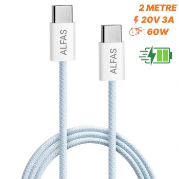 Type-C Şarj Kablosu 2m PD 60W 3A 1Gbps Hızlı Şarj & Data Transfer Usb-c Iphone Android Örgülü Kablo