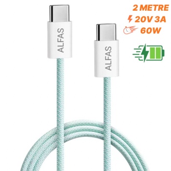 Type-C Şarj Kablosu 2m PD 60W 3A 1Gbps Hızlı Şarj & Data Transfer Usb-c Iphone Android Örgülü Kablo