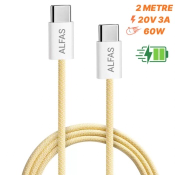 Type-C Şarj Kablosu 2m PD 60W 3A 1Gbps Hızlı Şarj & Data Transfer Usb-c Iphone Android Örgülü Kablo