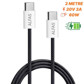Type-C Şarj Kablosu 2m PD 60W 3A 1Gbps Hızlı Şarj & Data Transfer Usb-c Iphone Android Örgülü Kablo
