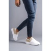 SLW155 Warrior Bağcıklı ve Fermuarlı Cilt Süet Erkek Günlük Sneaker Ayakkabı BT - Beyaz/Krem
