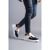 SLW155 Warrior Bağcıklı ve Fermuarlı Cilt Erkek Günlük Sneaker Ayakkabı BT - Beyaz/Siyah