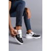 SLW155 Warrior Bağcıklı ve Fermuarlı Cilt Erkek Günlük Sneaker Ayakkabı BT - Beyaz/Siyah