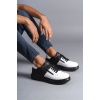 SLW155 Warrior Bağcıklı ve Fermuarlı Cilt Erkek Günlük Sneaker Ayakkabı ST - Siyah/Beyaz